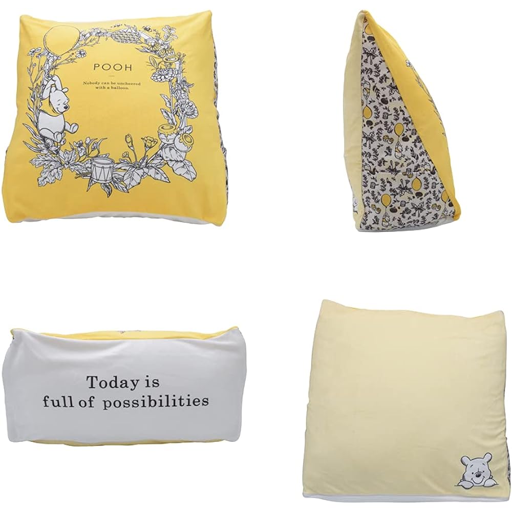 Moripiro Triangular Cushion Waist Pillow Winnie the Pooh Yellow 50x25x50cm Official Character Goods with Side Pockets Stylish Cute Fluffy Backrest Disney 4620639