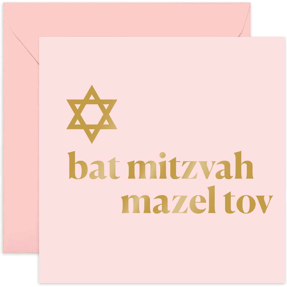 Old English Co. Bat Mitzvah Greeting Card for Her - Mazel Tov Gold Foil Star of David Design Greeting Card - Good Luck Celebration Gift for Girls | Blank Inside with Envelope