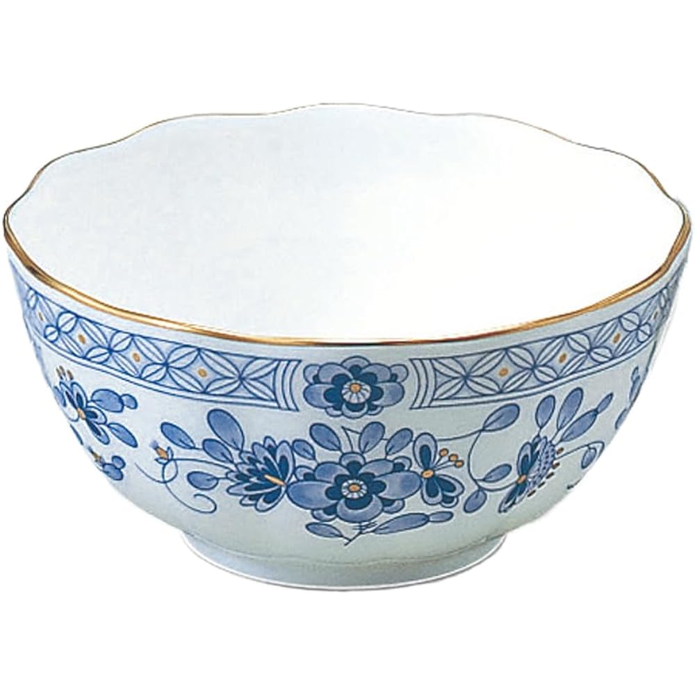 NARUMI Bowl Plate Set Milano 11cm Blue Floral Pattern 5 Pieces Plum Blossom Chintz Style Small Bowl Made in Japan Gift Box Included 9682-23335
