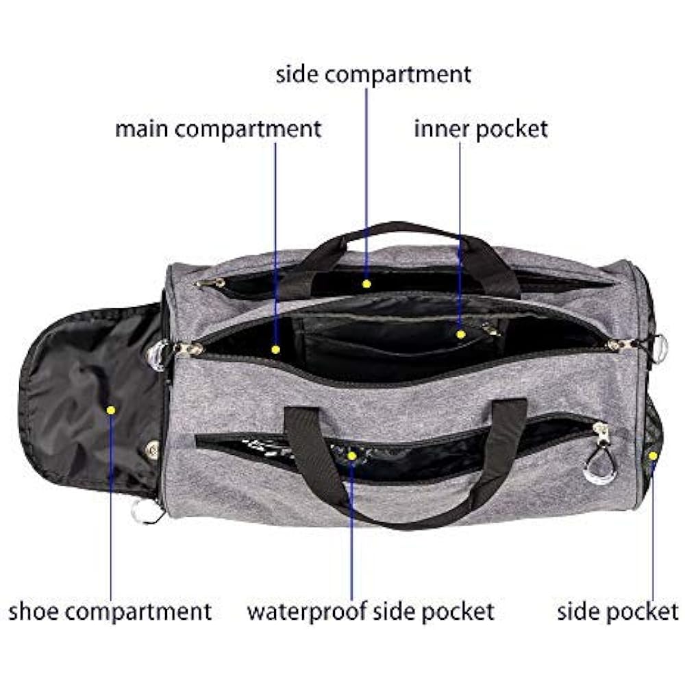 Teeoff Sports Gym Bag Sports Gym Bag, Wet Pocket & Shoe Compartment Travel Duffel Bag for Men, Women (Gray)