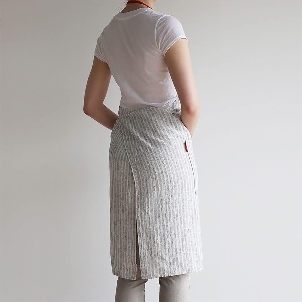 [Lino e Lina] [Lino Elina Apron Full Apron Linen Mila Women's Men's Kitchen Plain Linen Simple Long Length Stylish