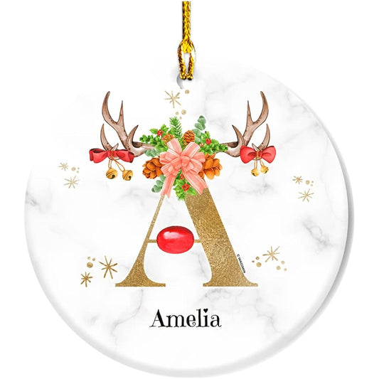 Wassmin Personalized Initial Ornament Reindeer Monogram First Christmas Acrylic Christmas Ornament Decoration Custom Initials Name Gift Christmas Wedding Party Kids Women Christmas Decoration