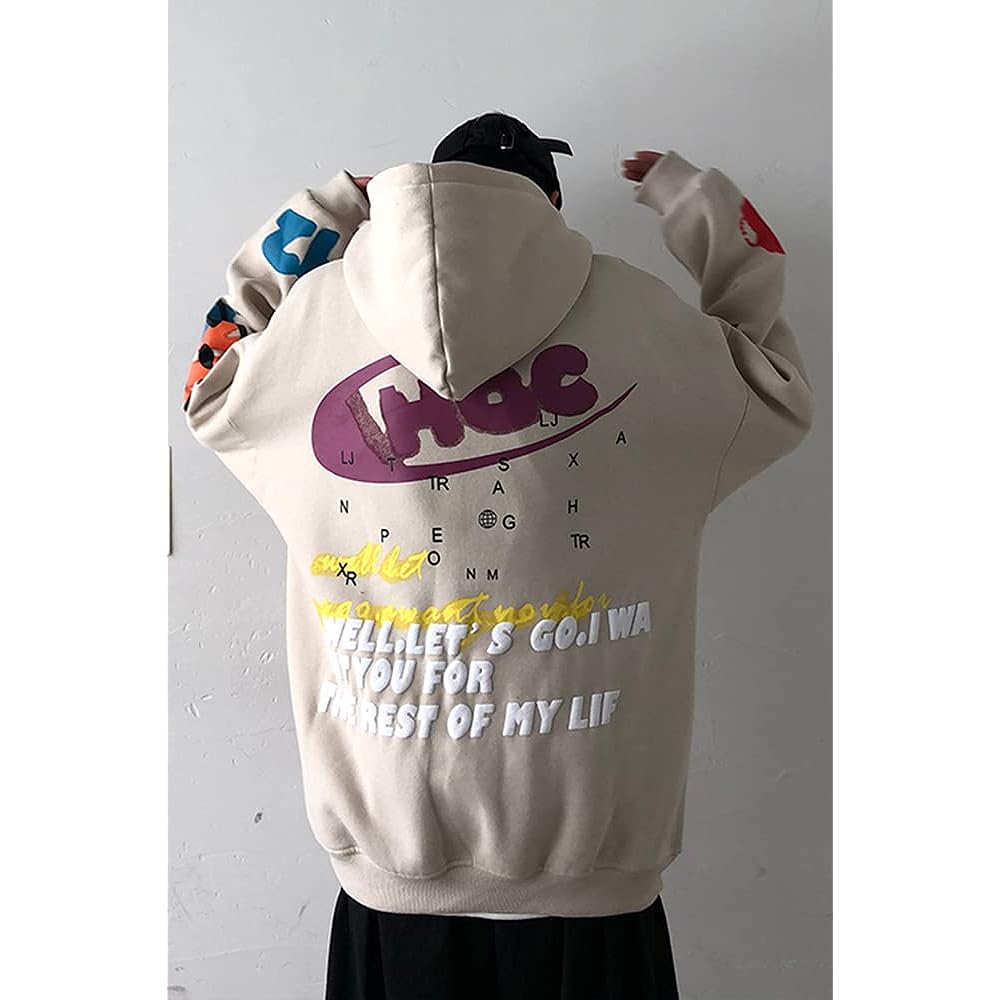 [foveitaa] Men's Hoodie, Long Sleeve Sweatshirt, Sweatshirt, Back Print, Loose Top, Casual, Stylish, Large Size, Hip Hop, Popular, Korean, Stylish, Spring Clothes, Autumn Clothes