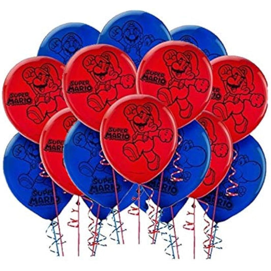 Amscan Boys Super Mario Brothers Birthday Party Print Balloons, Red/Blue, 12"
