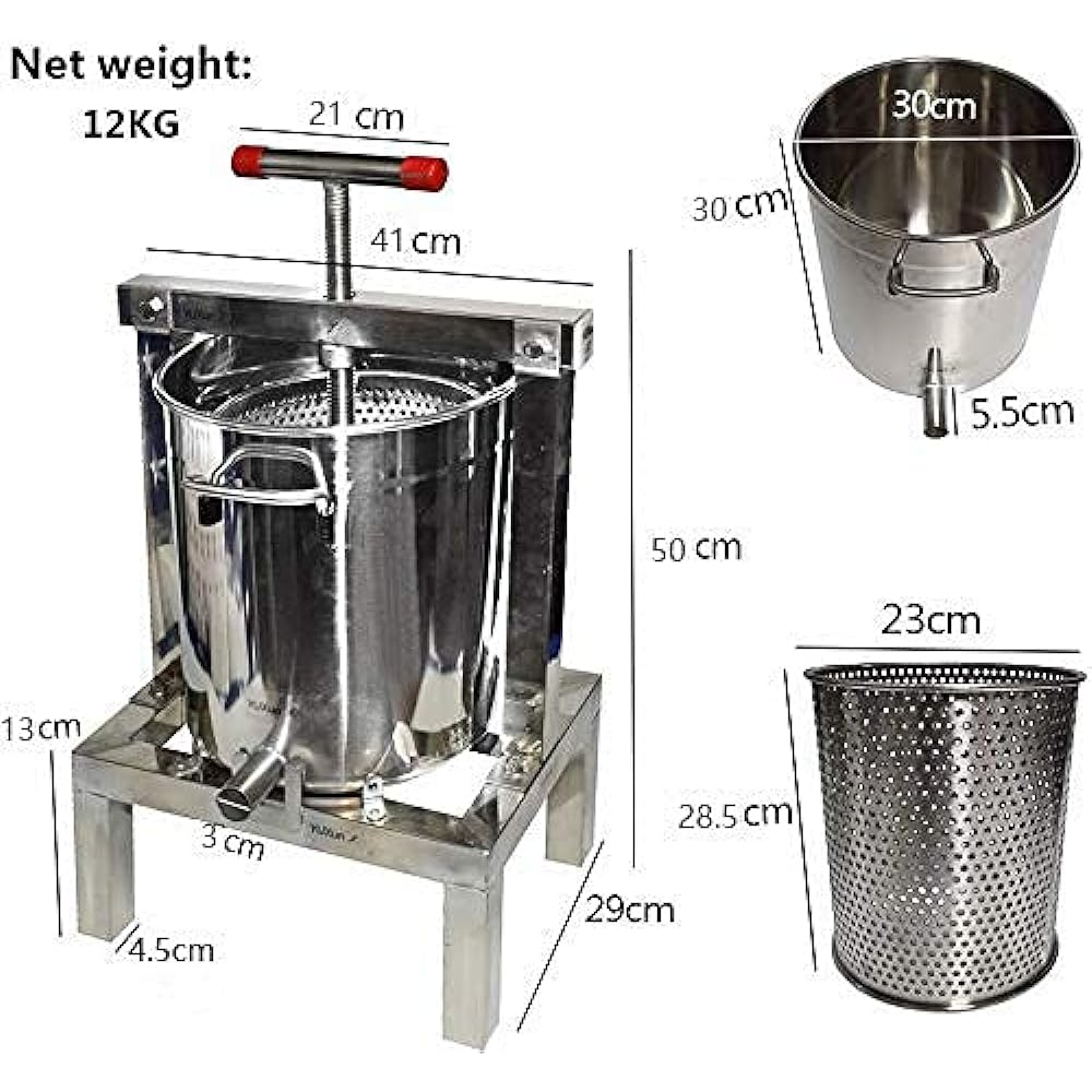 RAAKIMO Honey Squeezer, Honey Squeezer, 15L Large Capacity, Grade 5 Filtration Program, Beekeeping Equipment, Honey Separator, Honey Squeezer, Honey Juicer, Manual Squeezer, Squeezer, Honey Squeezer, Manual Dehydrator, Beeswax, Beeswax, Stainless Steel,