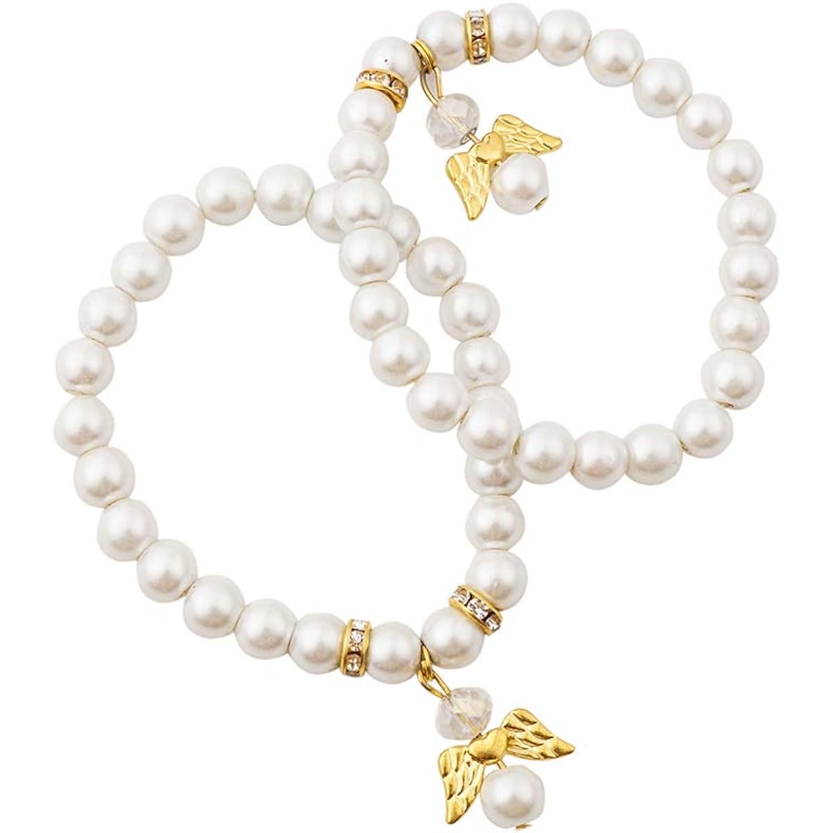 Baptism Pearl Angel Wings Cross Crystal Stretch Bracelet Recuerdos de Bautizo Communion Birthday Wedding Shower Favor Boys Girls