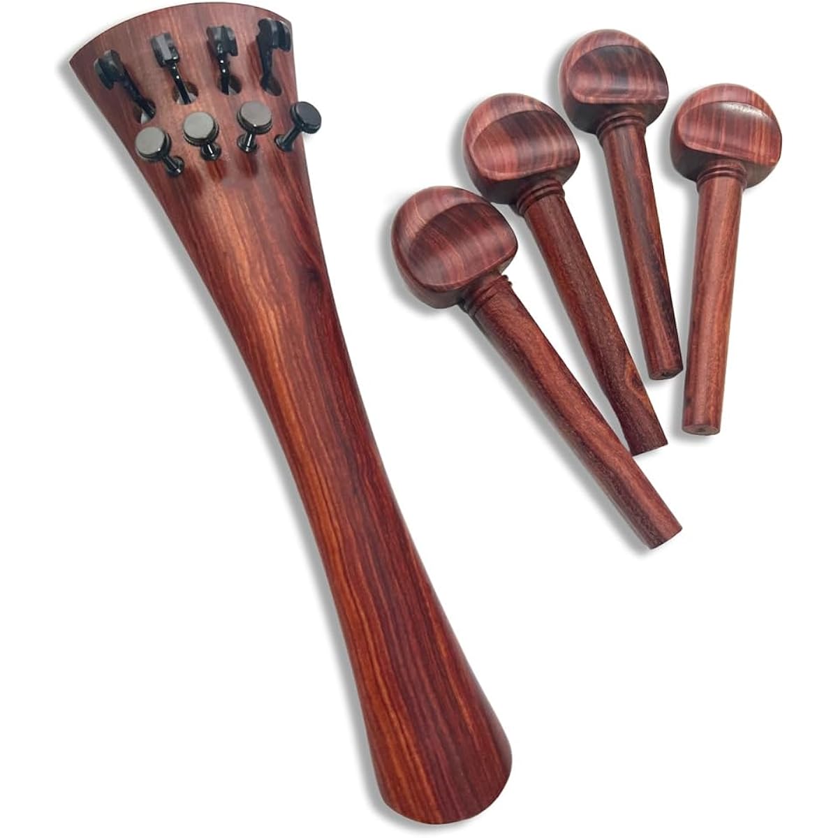 Cello tailpiece + peg set with built-in adjuster and Swiss-type pegs, beautiful rosewood, 4/4