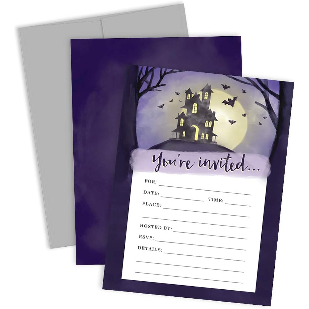 Palmer Street Press Spooky House Halloween Party Invitations (Set of 12 Fill-in-Your-Own Invitations + 12 Grey Envelopes)
