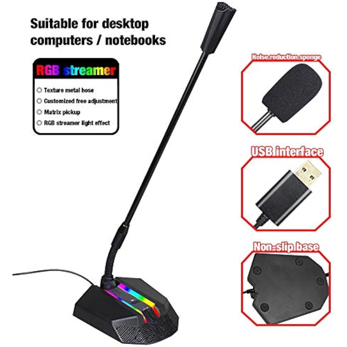 Microphone Lite Desktop Capacitive Microphone USB Noise Reduction Computer Microphone for Gaming Live Streaming??