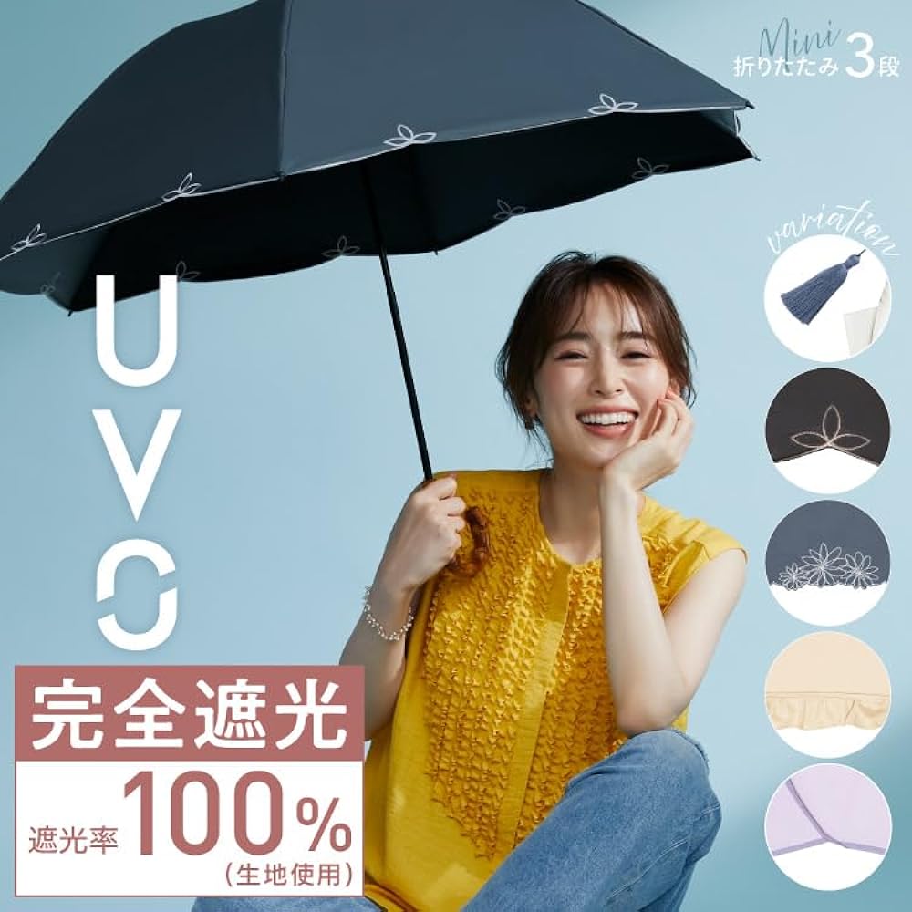 [2024] Wpc. Strongest Parasol UVO Folding Umbrella/3 Tier Embroidered Flower Off [Blackout UV Protection 100% UPF50+ Heat Shielding For Both Sunny and Rainy Days] Main Rib 55cm Large Ladies Bamboo Handle Stylish Cute Simple Elegant Adult Commuting to Wor