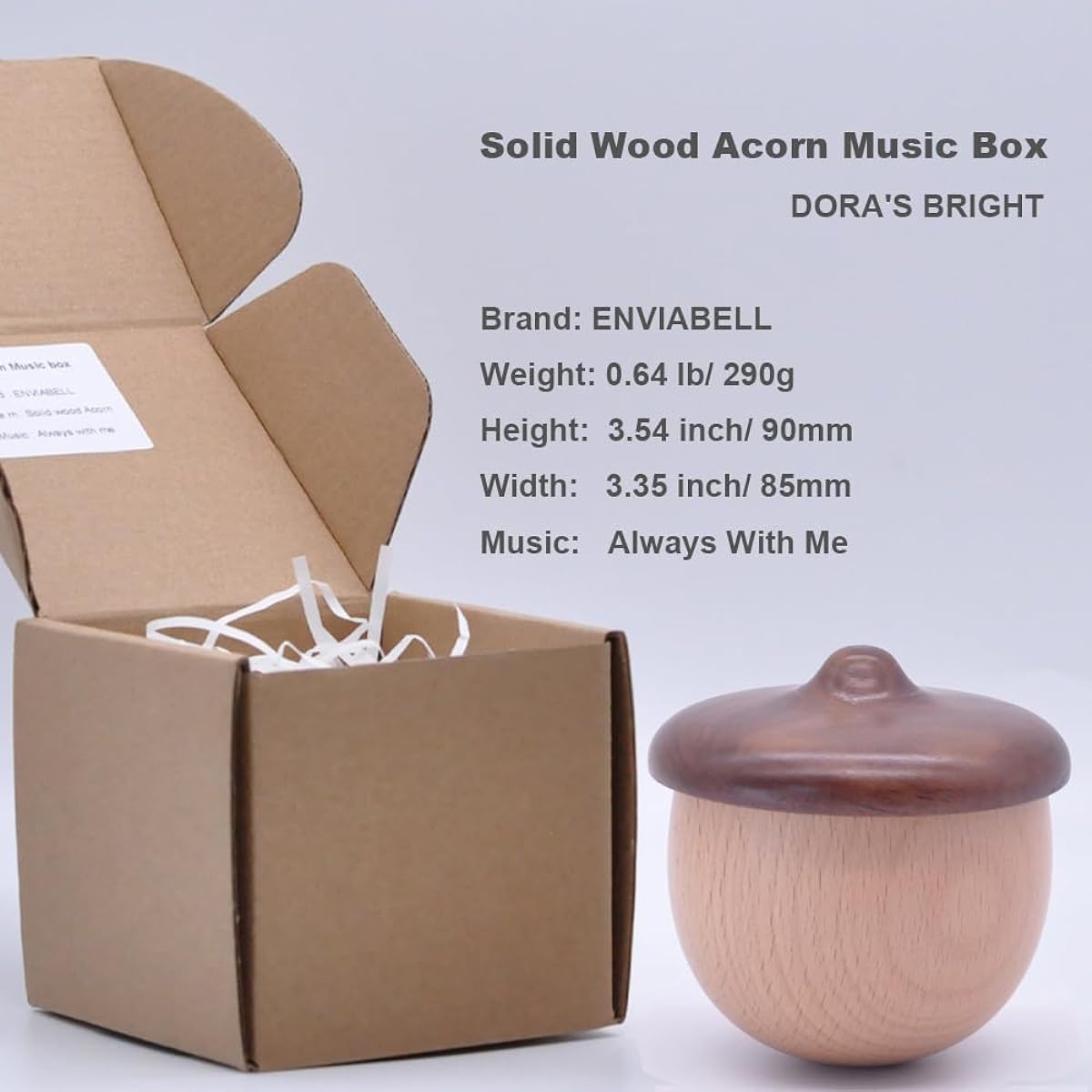 ENVIABELL Acorn Music Box - Handmade Walnut and Beech Wooden Music Box for Boys Birthday Mother's Day Handmade Music Boxes for Women Handmade Music Box Crafts