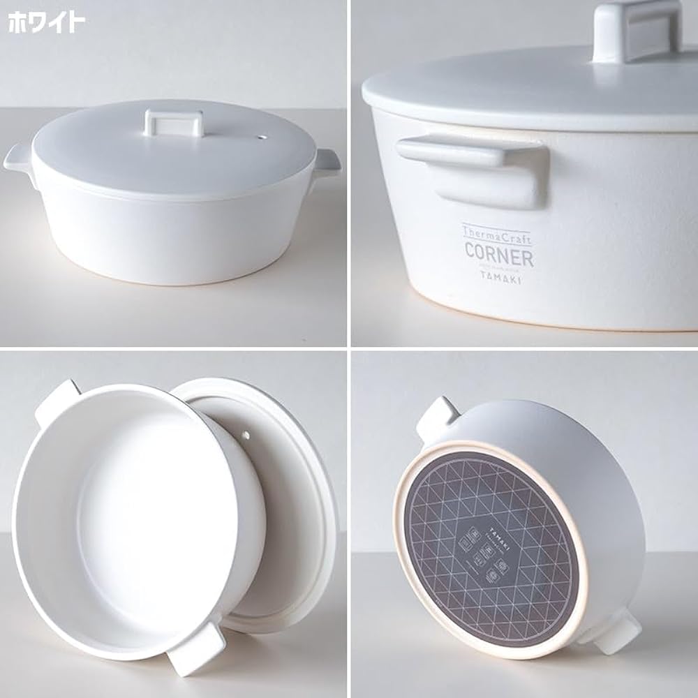 TAMAKI Earthen Pot Corner IH Clay Pot for 2-3 People White Diameter 27.6 x Depth 23 x Height 11.4 cm Compatible with IH, open flame, microwave oven, and oven Compatible with halogen heater T-941065