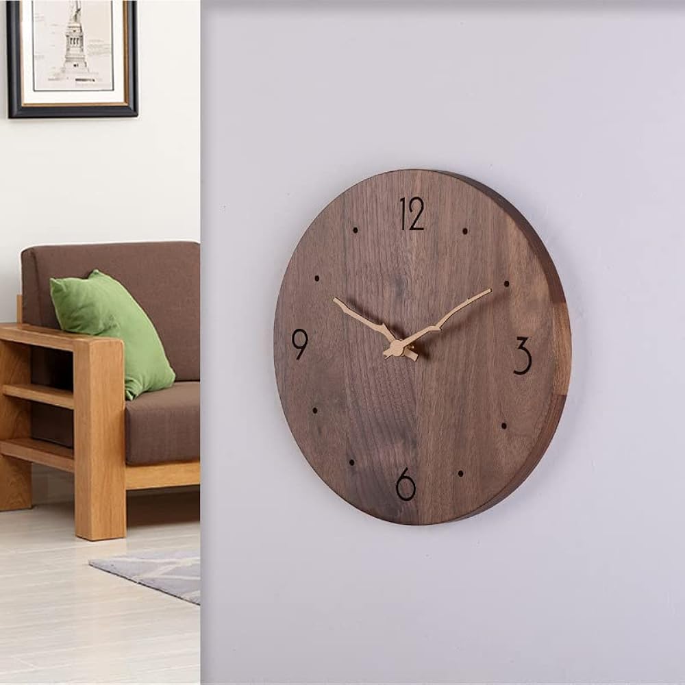 matakoko315 Luxury Wall Clock Stylish Interior Antique High Quality Natural Wood Wall Clock Walnut Wood White Ash Wall Clock Easy to See Quiet Art Retro Scandinavian Living Room Cool Analog Wall Clock Round (Solid Natural Walnut B Design)