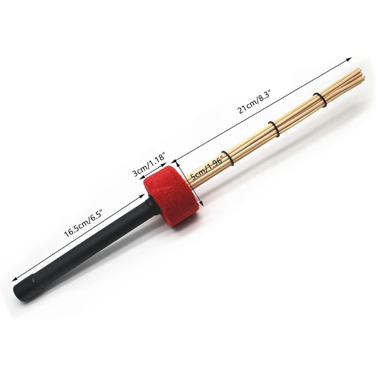 TUOREN Cajon Brush Stick 16 Inch Cudgeon Box Drum Percussion Brush with Comfortable Rubber Handle & Bamboo Strip Red