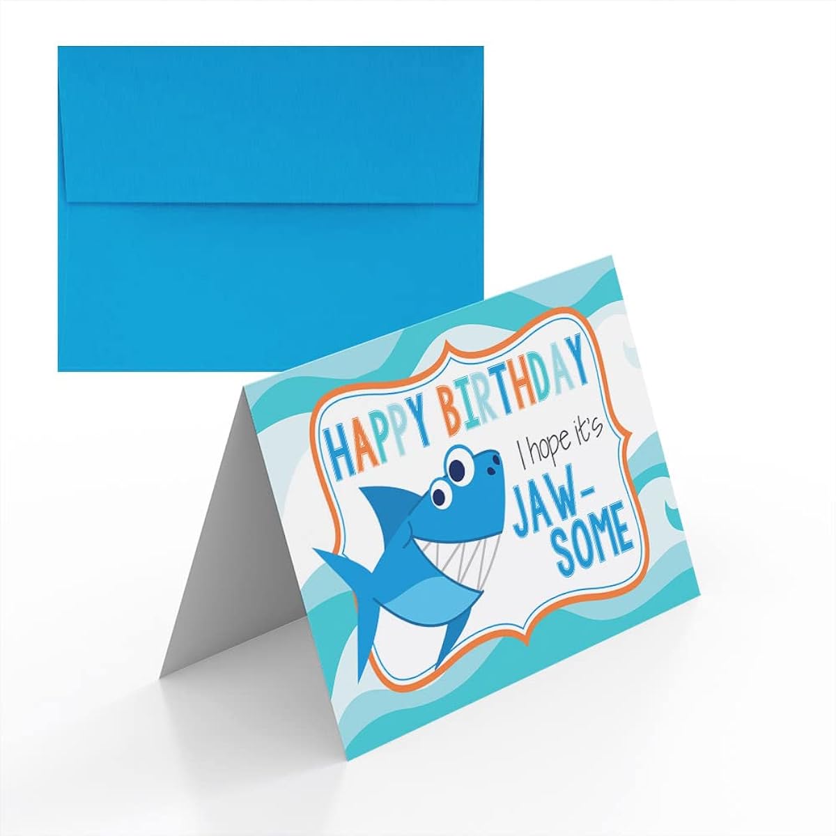 JAW-SOME Day Shark Themed Birthday Pun Theme Single (1) All Occasion Blank Birthday Cards to Send to Friends and Family 4" x 6" (Folded) AmandaCreation Greeting Note Cards