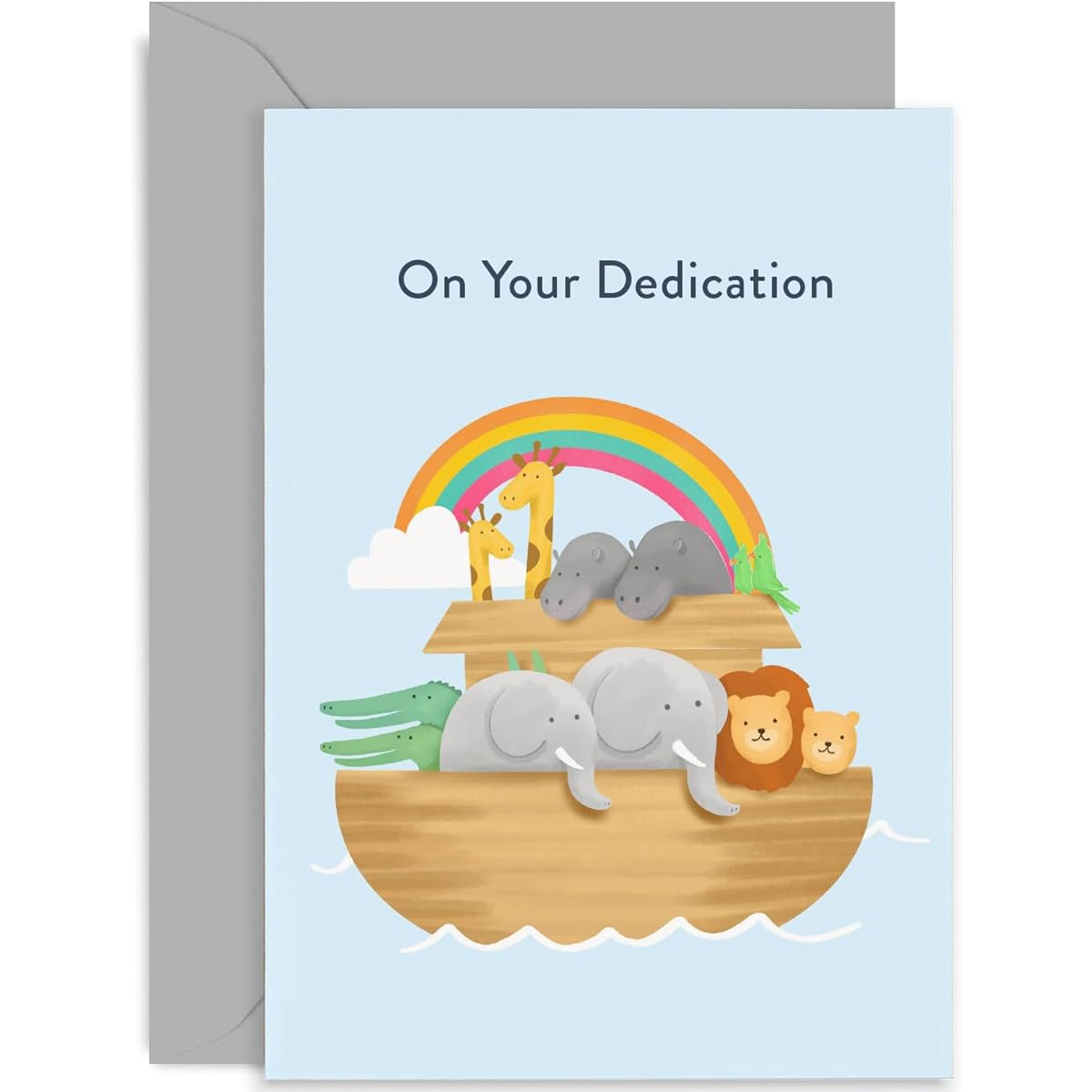 Old English Co. Dedication Card for Boy or Girl - Noah's Ark Animals Dedication Card for Grandchildren - Church Dedication Day Card for Niece or Nephew | Blank with Envelope