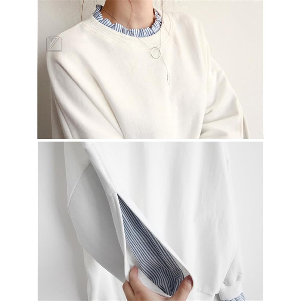 [Kayiyasu] Women's Top, Layered Style, Long Sleeve, Sweatshirt, Hoodie, Casual, Cute, Striped, Slimming, Everyday Wear, Spring, Autumn, M-2XL
