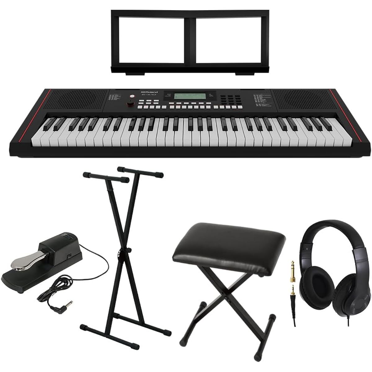 Roland E-X10 61-key keyboard, headphones, X-stand, pedals, and X-chair set Roland