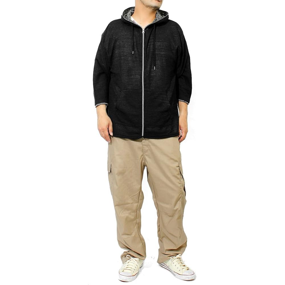[One Colors] Men's Parka, Large Size, Zip Up, 3/4 Sleeves, Short Sleeves, Slab Summer Knit, Thin, Jacquard Pattern, Switchable Jacket
