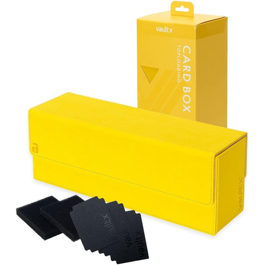 Vault X Exo-Tec Card Box 450+ Storage with Removable Magnetic Lid, Dividers and Foam Filler Deck Box Top Loader TCG/CCG Sports Card Organization (Yellow)