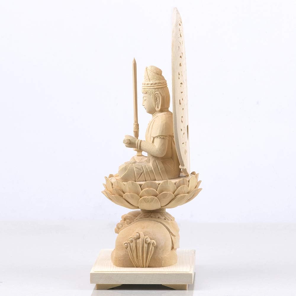 Hanro Art Sculpture Buddha Statue Manjusri Bodhisattva Made of Cypress Wooden Bird and Beast Zodiac Arabesque Halo Born in the Year of the Rabbit Protection from Evil Zodiac Guardian Principal Image Guardian Buddha (Height 24.5cm x Width 14cm x Depth 9.2