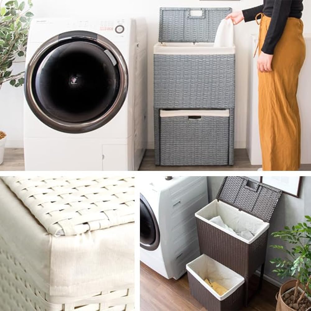 Miyatake Seisakusho Laundry Box Diario Width 50x Depth 25x Height 80cm Removable Inner Bag Hidden Casters RB-500DBR Dark Brown