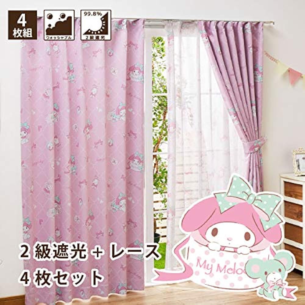 Sanrio My Melody Grade 2 Blackout Heat Insulating Curtain Lace Set of 4 Width 100 x 178cm Length Sanrio Washable My Melody Character SB-455/SB-456