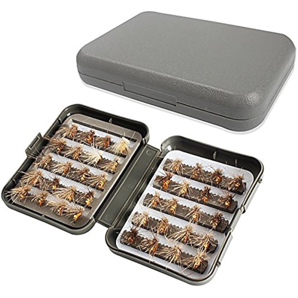 Wellvie Hair Bali for Fly with Case Ash/Gold Tenkara Kebari Hair Bali Hair Needle Artificial Bait Mountain Stream Fishing Tenkara Hair Bar Set Hook for Fly Fishing Mosquito Fly Fishing Lure Set (Set of 40)
