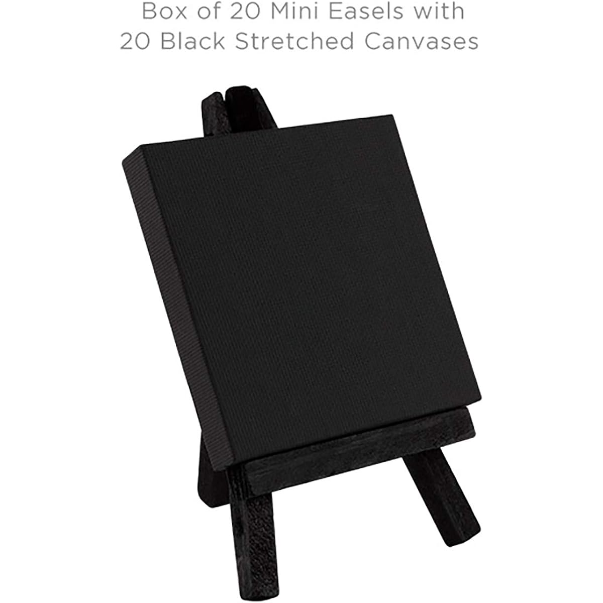 Creative Mark Ultra Mini Black Stretched Canvas & Black Wood Easel for Small Paintings - 3x3" [20 Pack] Perfect for Painting and Displaying Small Scale Art and Crafts