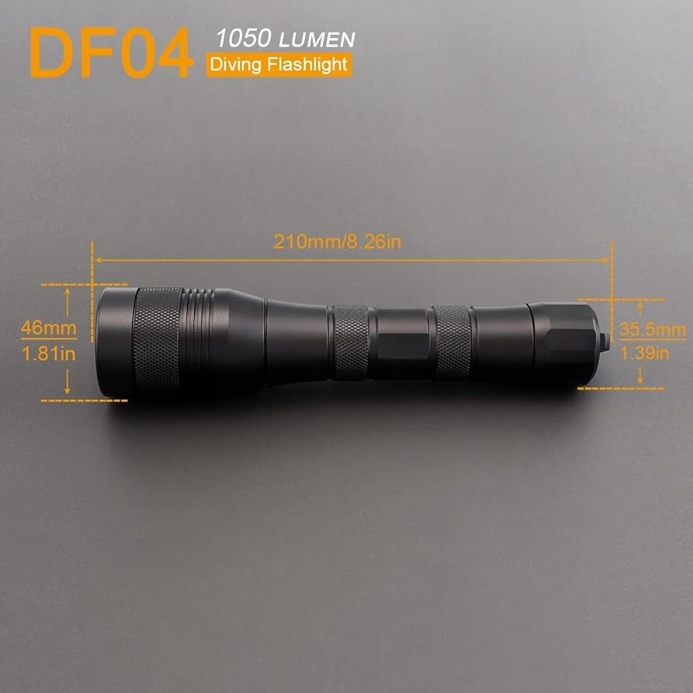 SecurityIng DF04 Diving Light LED Flashlight Underwater Light 1050 Lumens IPX-8 Waterproof Can be used up to 150M Underwater Bright Diving Flashlight Diving Light Wide Diving Fishing Outdoor (Batteries Sold Separately)