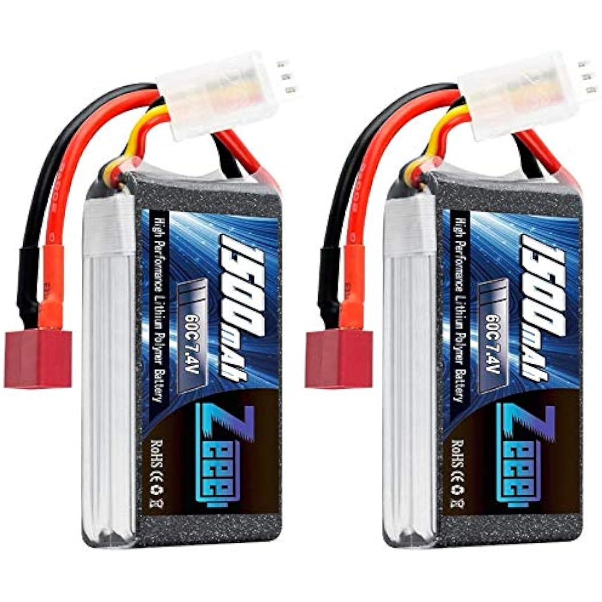 Zeee 7.4V 60C 1500mAh 2S Lipo Battery with T Plug RC Product Battery for RC Car, RC Truck, RC Helicopter, FPV Drone and More(2 Pack)