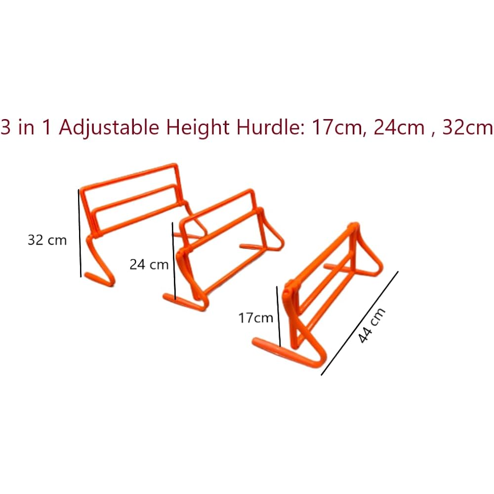 Sturdy and Durable Fluorescent Orange 3-in-1 Soccer Training Hurdle/Jumping Sports Equipment/Field Practice Agility Adjustable Hurdle 3 Heights: 17cm, 24cm, 32cm 1 Set/4 Pieces + Hand Strap/Made in Taiwan