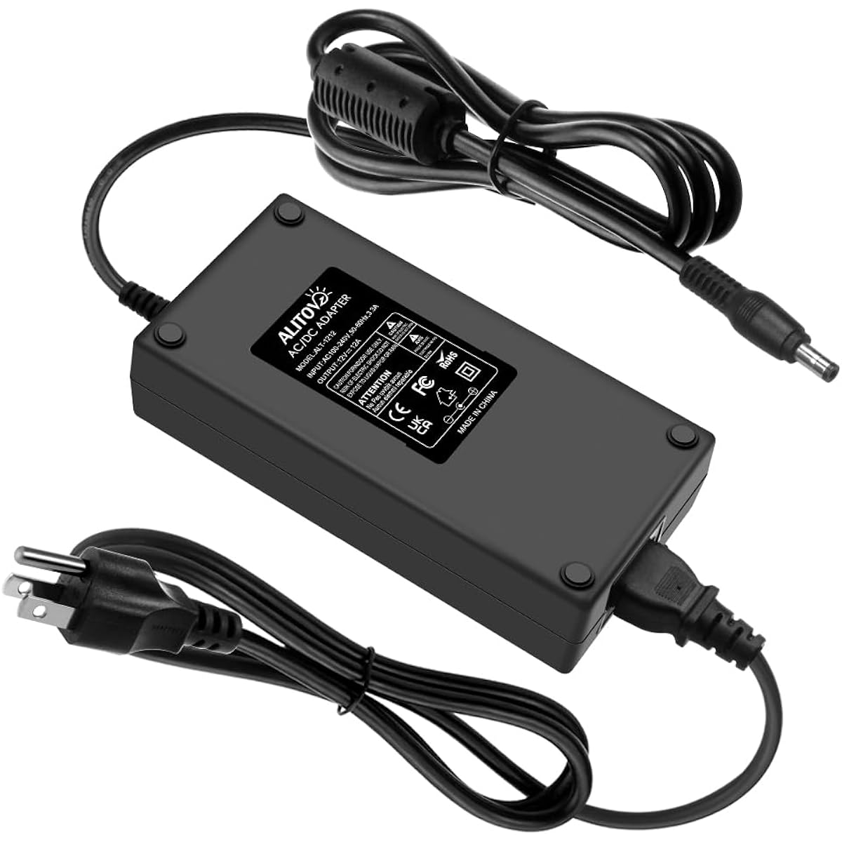 ALITOVE 12V Power Supply DC 12 Volt 12 Amp 144W Power Adapter 100-240V AC to DC Adapter 110V to 12V Converter 12A 10A Low Voltage Transformer 5.5mm x 2.5 with 2.1mm Plug for LED Light 3D Printer