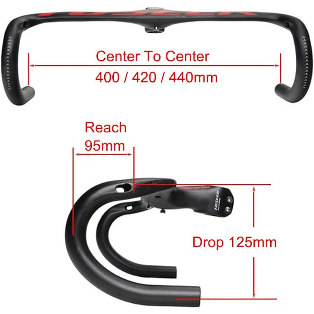 TOSEEK Aero Integrated Carbon Handlebar (Big B) 28.6mm 400/420/440mm With Stem For Bike (Black,120x440mm)
