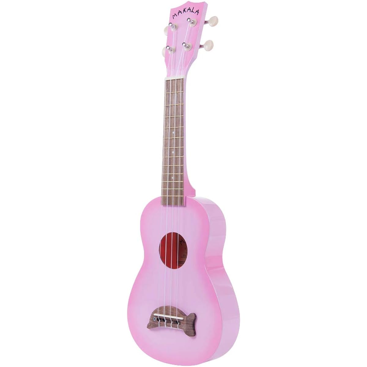 Kala Makala Pink Burst Dolphin Soprano Ukulele - MK-SD/PKBURST with Color Tuner and Luminto Rail Polishing Cloth