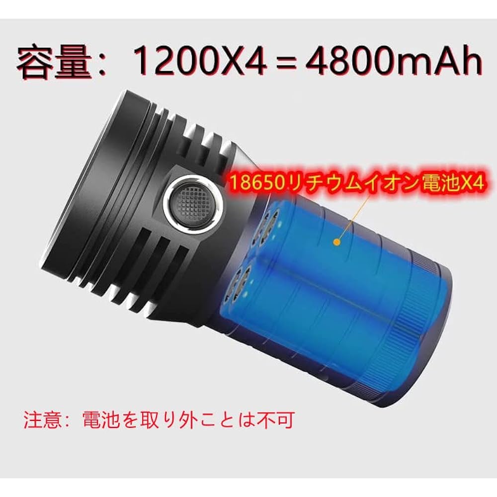 LED Flashlight 10000LM 4800mAH USB Rechargeable Powerful Military Strongest Small USB Rechargeable LED Lightweight Waterproof 3 Modes Dimmable Earthquake Disaster Prevention Power Outage Emergency Outdoor Camping Hunting Night Fishing (18650 Lithium Batt