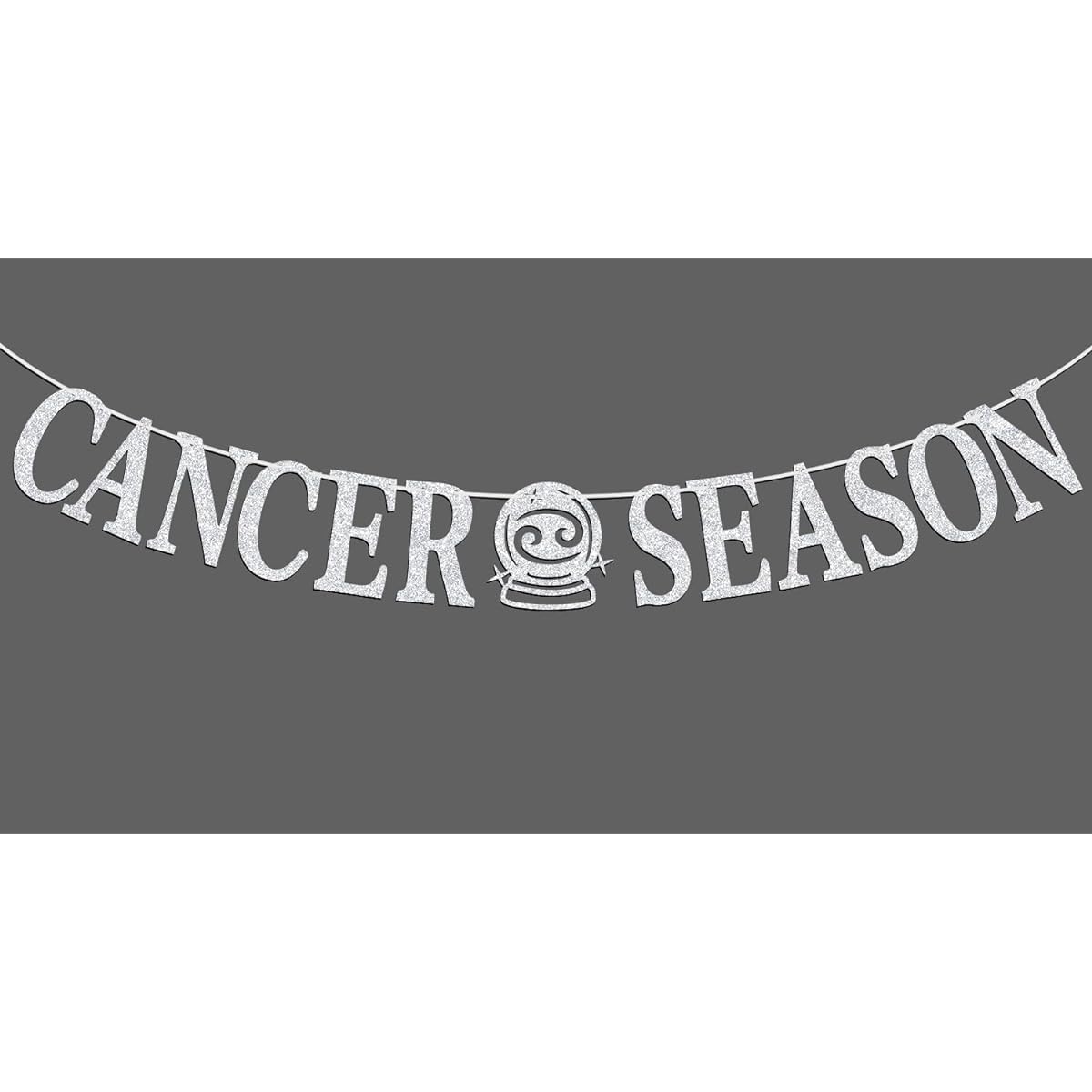 Cancer Season Banner, Happy Birthday Cancer Bunting Sign, Big Cancer Energy, 12 Zodiac Theme Birthday Party Decorations Supplies, Silver Glitter