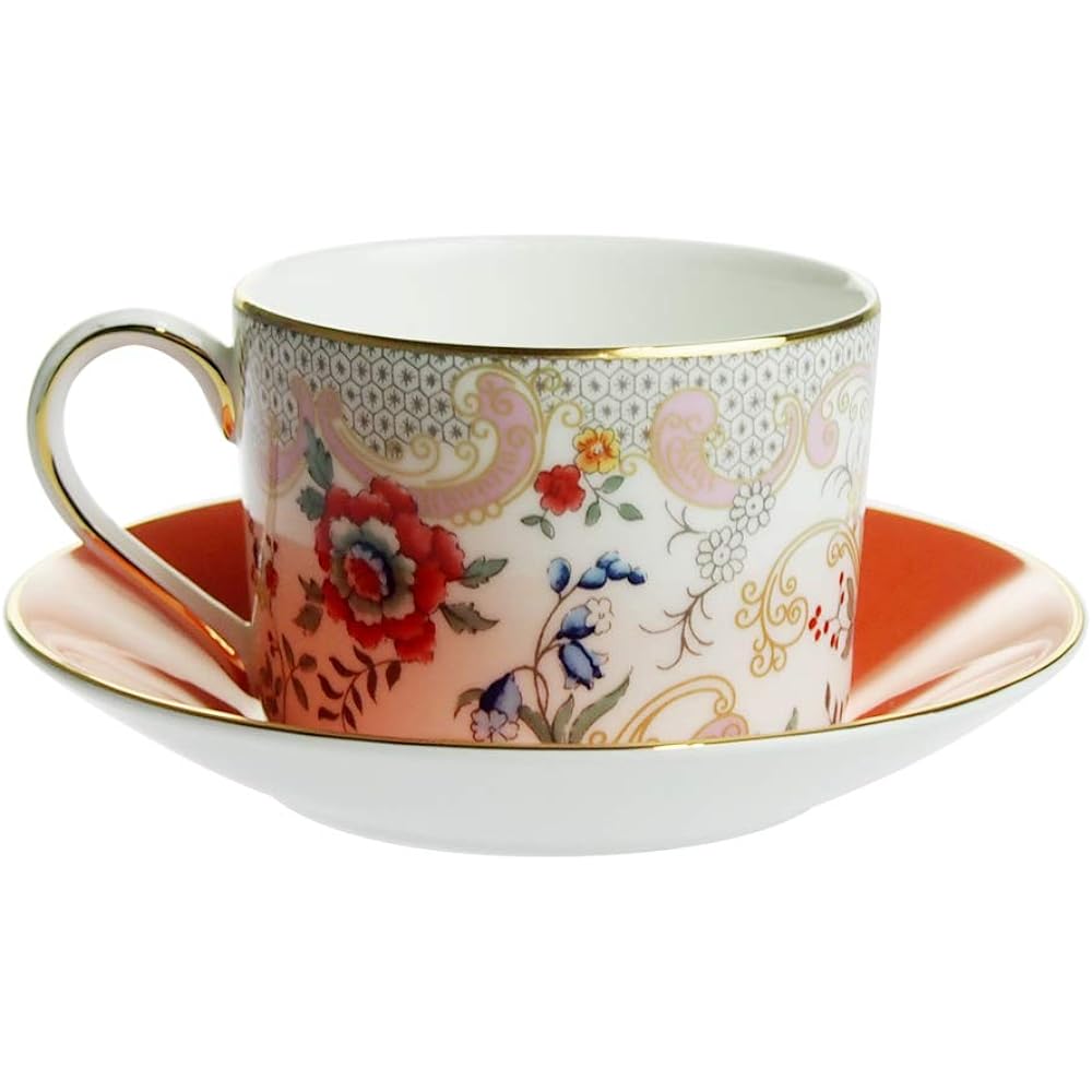Wedgwood Wanderlust Rococo Flowers Tea Cup Saucer, Pink [Parallel Import]