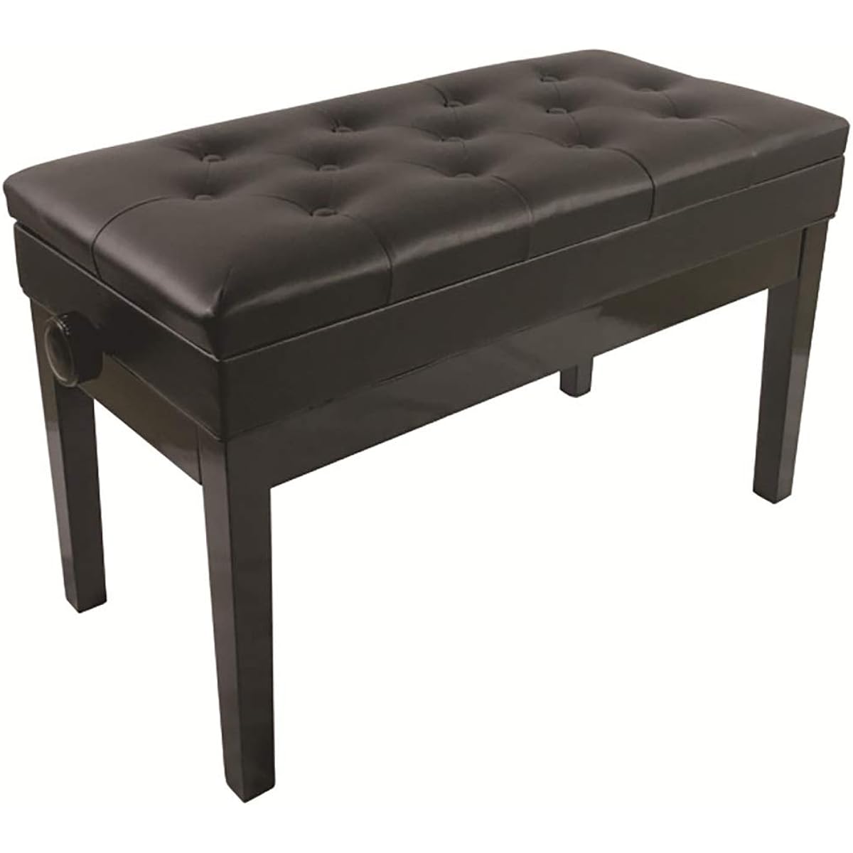 Piano Bench Bookshelf Adjustable PU Leather Button Surface Piano Stool Double Solid Wood Straight Leg Piano Stool Piano Chair (Color : Black, Size : 86x39x48cm)