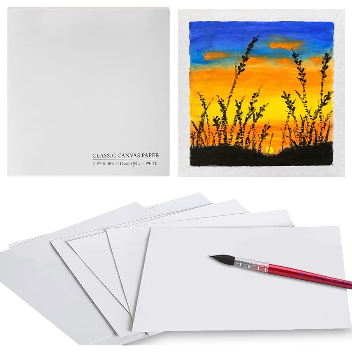 Tearable Square 5.9x5.9 inch 180gsm Portable Canvas Like Texture Journal 60 Pages (30 Sheets Front Back 2 Textures) Travel Size Calligraphy Watercolor Sketchbook Notebook White