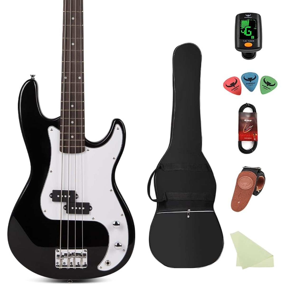 Bullfighter Electric Bass Set with Accessories Set, 4 String Bass Electric Bass Beginner Introductory Performance Rock Instrument Bass (Black-1)