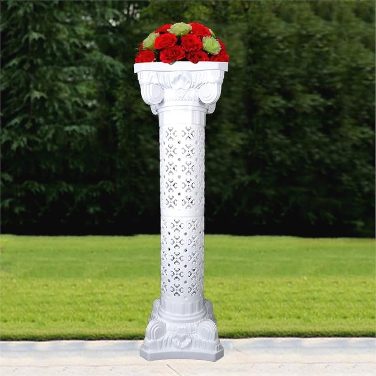 Efavormart 41" Tall White PVC Adjustable Height Artistic Roman Wedding Inspired Pillar Plant Stand, Pack of 4