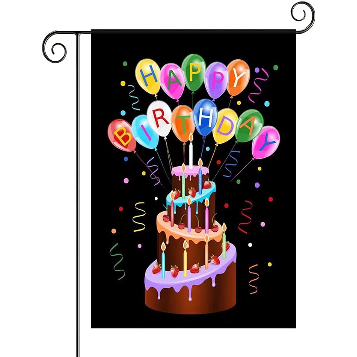 Happy Birthday Big Cake Garden Banner Cartoon Double Sided Printing Linen Outdoor Sign Lawn Sign House Sign Poster Party Decoration Supplies Perfect for Birthday Party (30.6 x 18 cm) (Black-2)