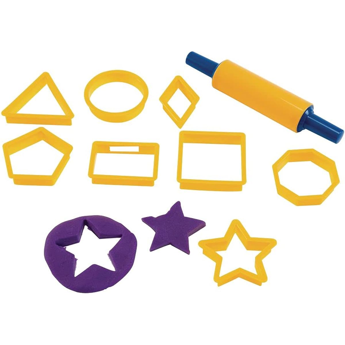 Colorations® Geoshape Dough Cutter and Rolling Pin Set of 9 - 8 Different Shapes and Rollers for Use with Dough - Starter Set for Using with Dough - Learn About Shapes