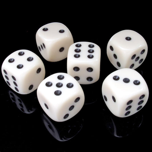 50 Pack 16mm White Dice Set Acrylic Rounded 6 Sides D6 Dice Cubes Black Pip Dots for Board Games Party Fun DIY