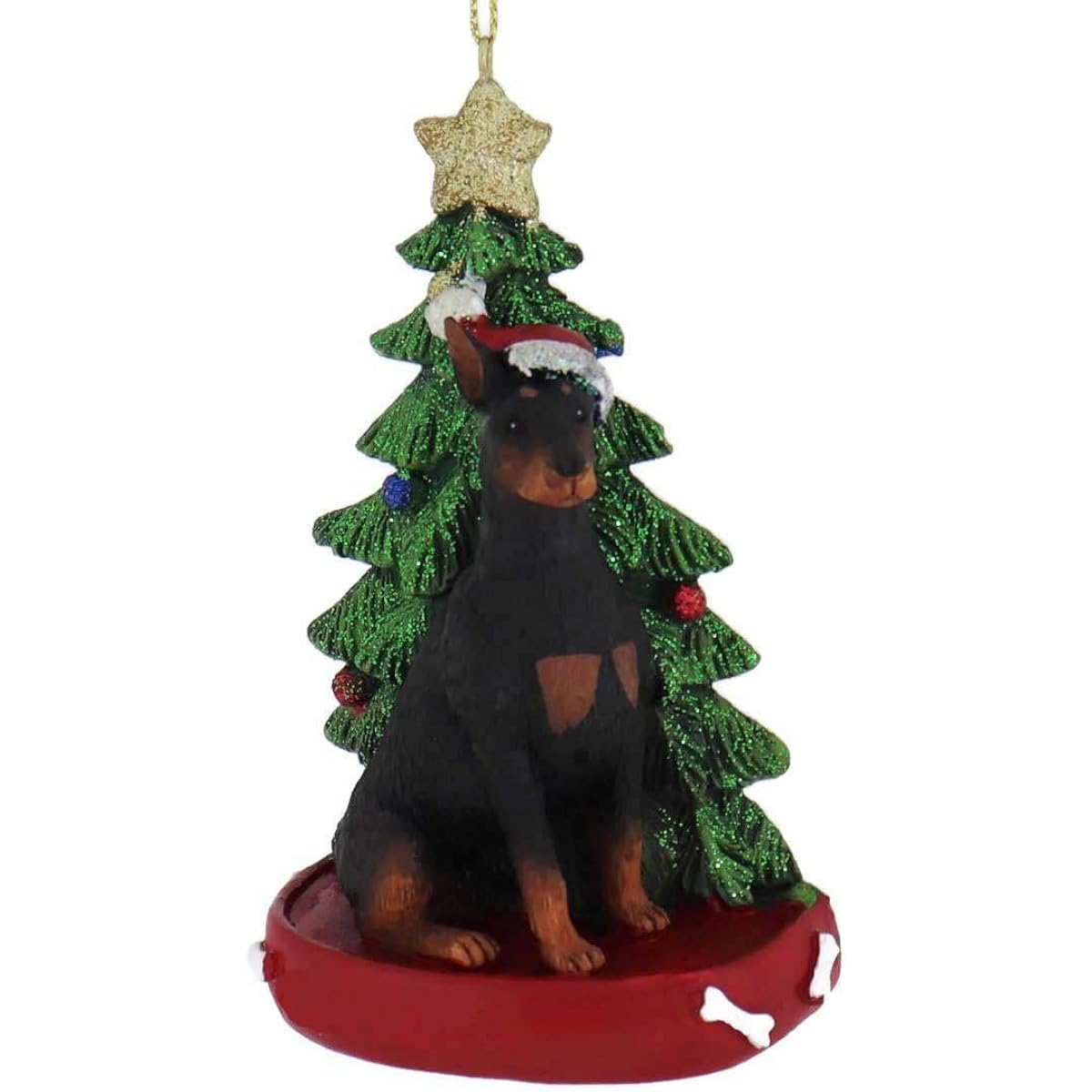 Personalize Doberman with Christmas Tree ane Light Ornament