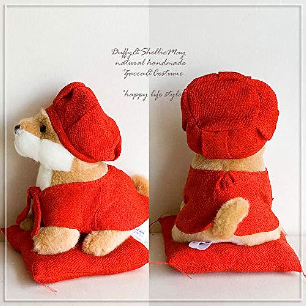 [Includes stuffed animal!] For 60th birthday celebration! Red Chanchanko & hat, sitting Shiba Inu set *kanreki-animal-dollset-4