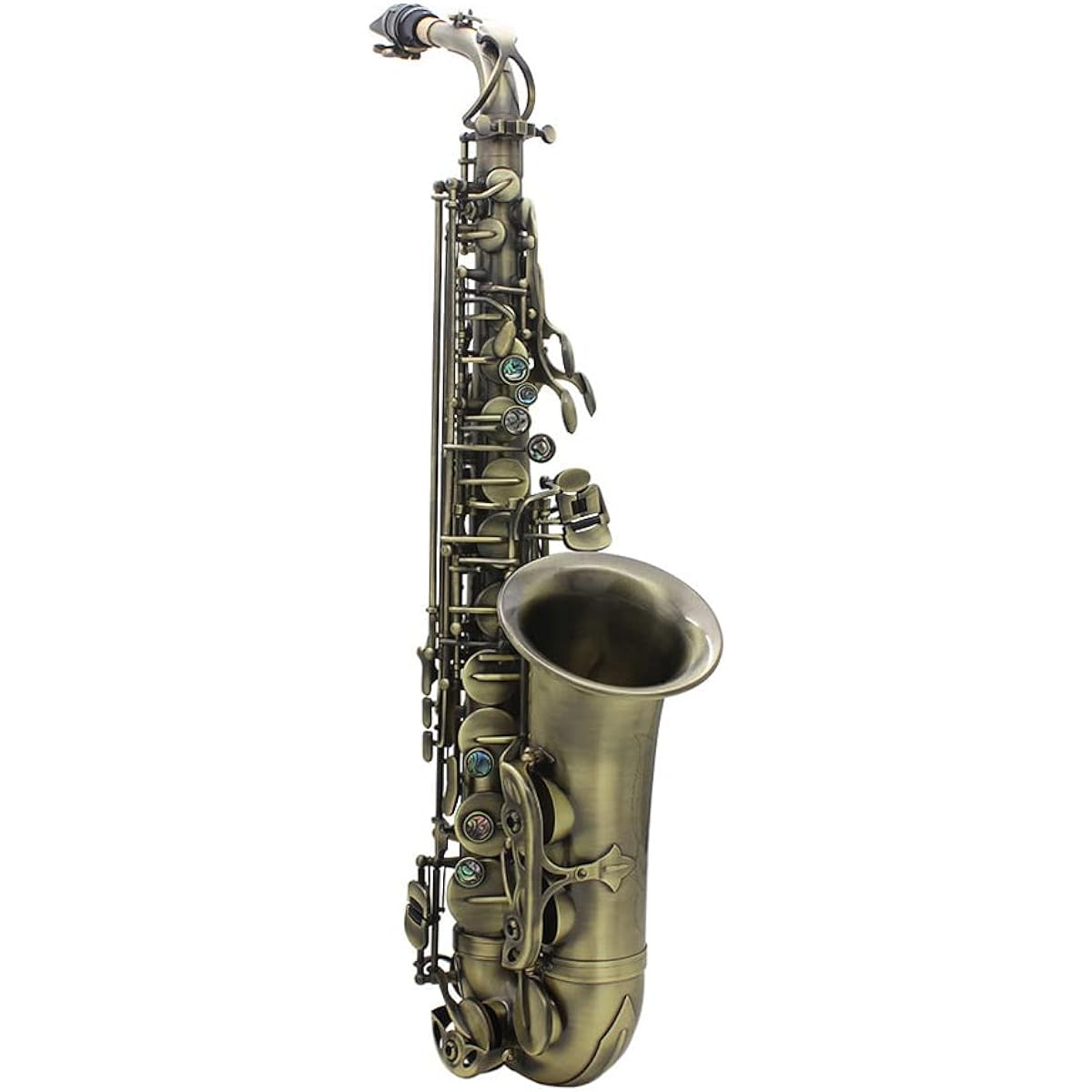 BUZHI High Grade Antique Finish Bend EB E Flat Alto Saxophone Saxophone with Abalone Shell Key Knurled Pattern Case Gloves Cleaning Cloth Strap Brush