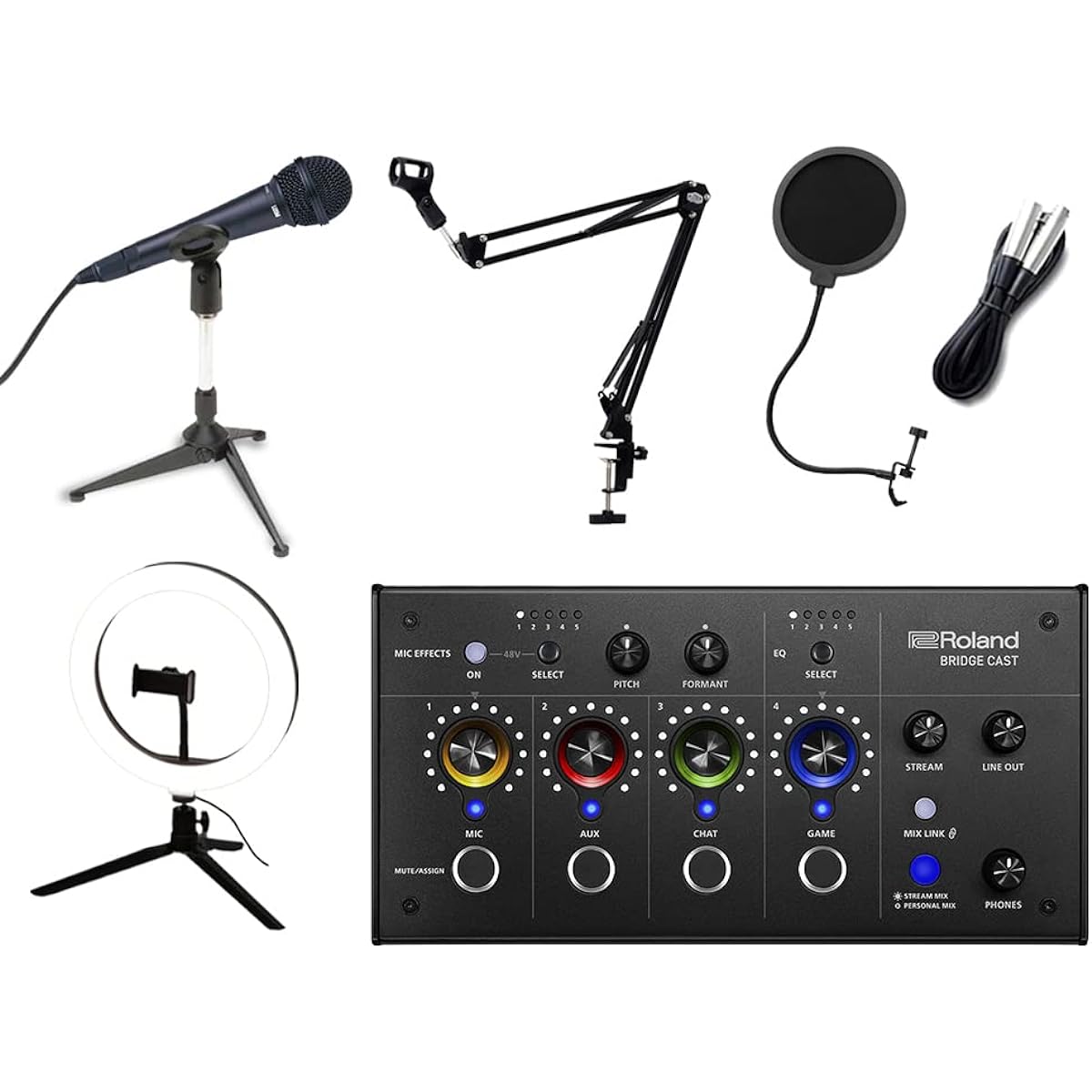 Roland BRIDGECAST + Easy Microphone + Light Set PS5 Windows 10 11 Mac iPhone compatible Game distribution audio mixer Roland