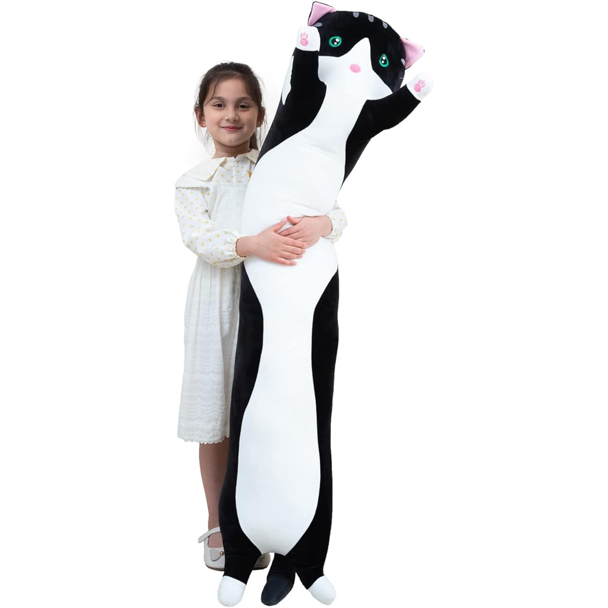 Giant Cat Pillow Plush Cartoon Cat Sleeping Body Pillow Cuddly Soft Long Kitten Body Pillow Doll Cat Cushion Toy for Kids Girlfriend (Black 110cm/43.3inch)